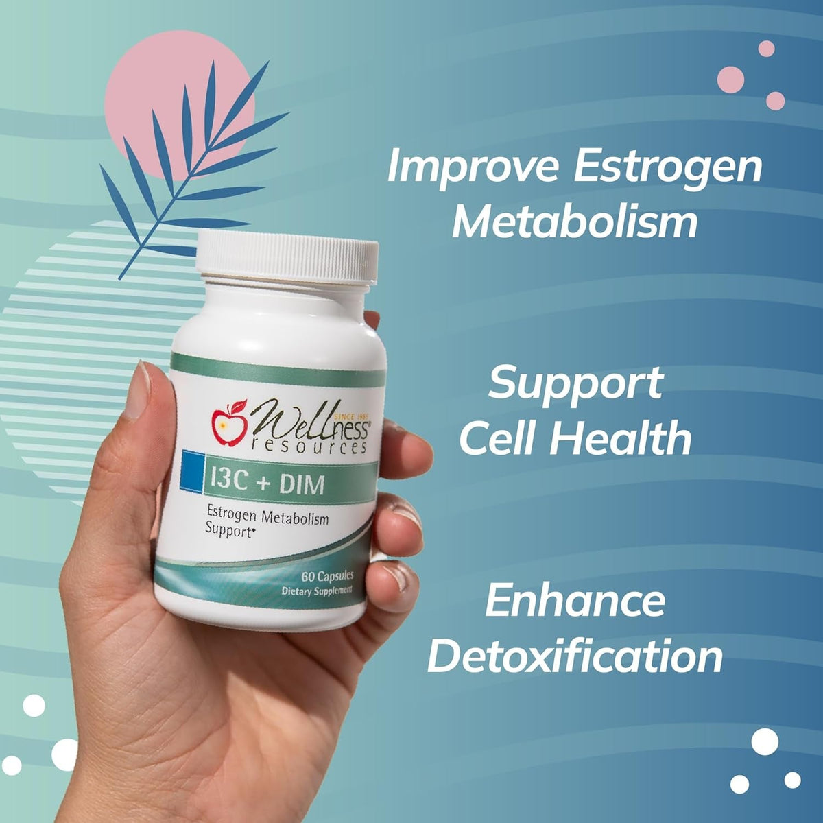 Wellness Resources I3C + DIM for Healthy Estrogen Metabolism, Detoxification (60 Capsules) - 300Mg I3C + 100Mg DIM - Vegan, Gluten-Free