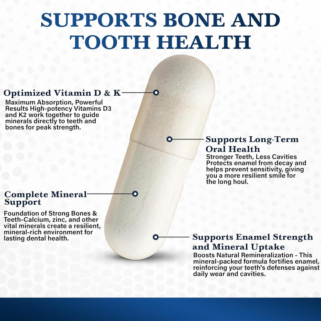 Living Well with Dr. Michelle Tooth & Bone Formula - Supplement with Calcium for Bone Strength & Tooth Enamel Support, D3 + K2, 120 Capsules, Non-Gmo, Gluten-Free