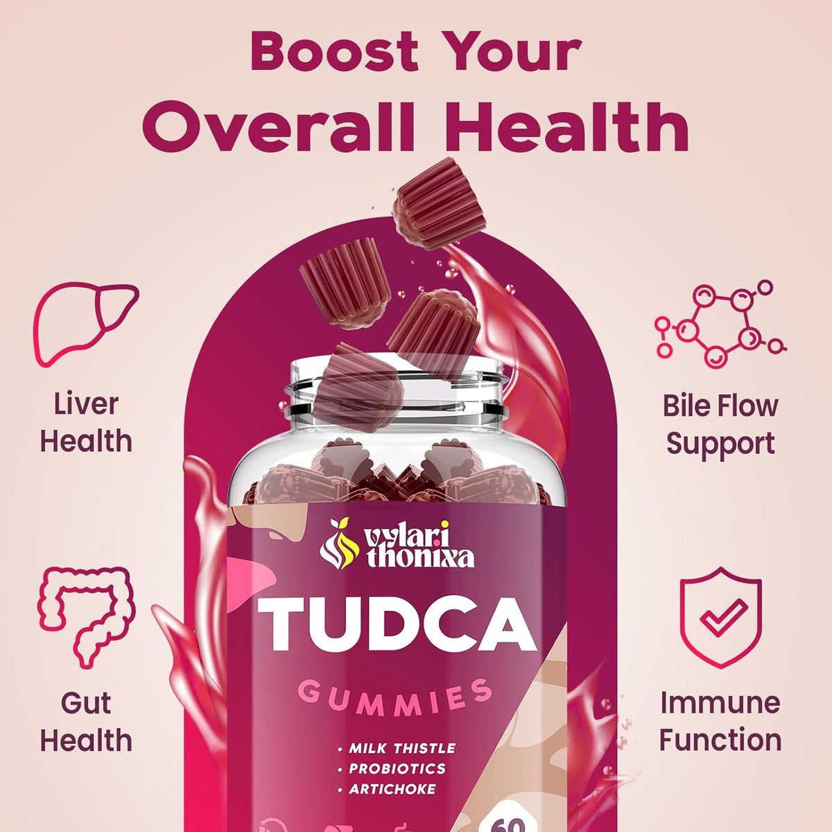 Premium TUDCA Bile Salts Gummies - 2000Mg High Potency Liver Support Supplement, Liver Detox & Repair with Milk Thistle, Artichoke, Probiotics - Vegan, 30 Servings