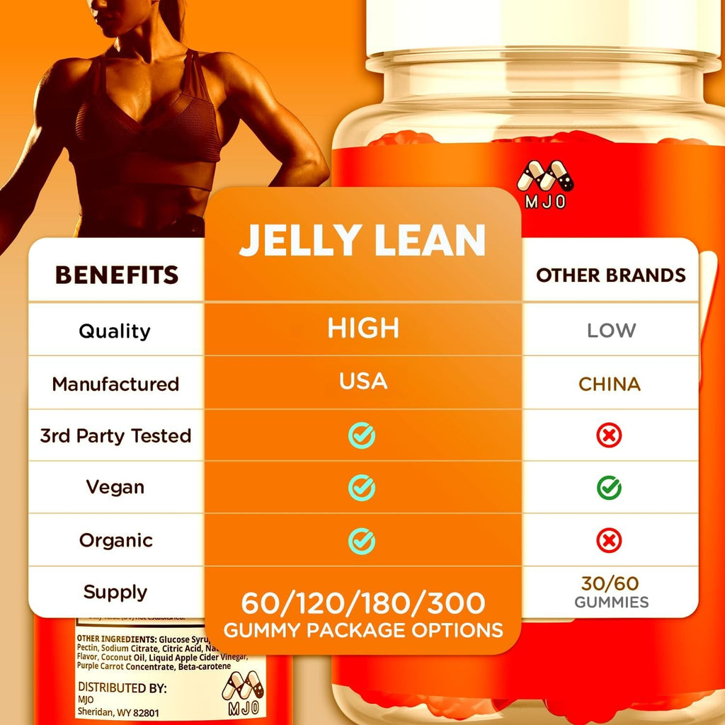 (2 Pack) Jelly Lean Gummies, Official Jelly Lean Gummys with All Natural Ingredients, Advanced Jellylean Health & Wellness Vitamin Formula, Maximum Strength Active Lifestyle Multivitamin (120 Gummies)