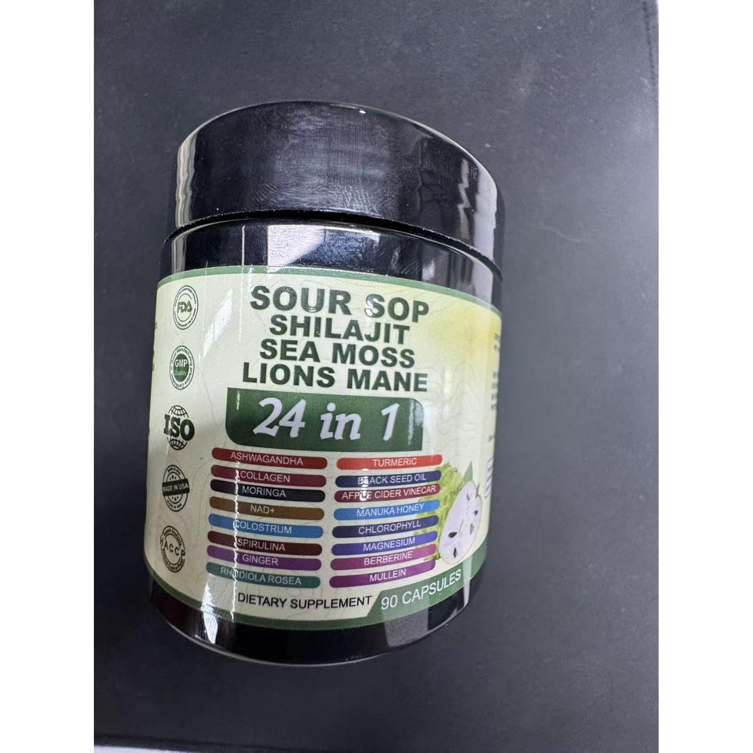 Soursop Capsules - 24 in 1 Graviola Soursop Capsules with Shilajit, Sea Moss, Lions Mane, Turmeric, Ashwagandha, Vegan, Ginger & Manuka Honey and More, Non-Gmo, 90Capsules