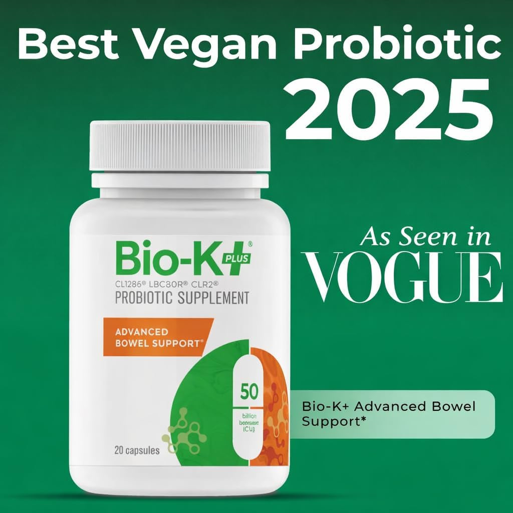 Bio-K+ Probiotic Advanced Bowel Support – 50 Billion CFU – Vegan, Gluten-Free, Non-Gmo – Supports Digestive Health & Regularity – for Men & Women – 20 Probiotic Capsules
