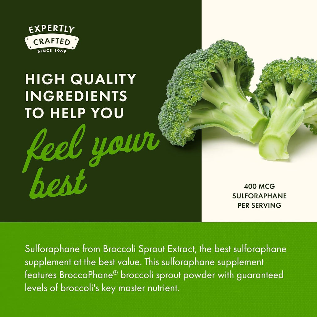 Swanson Sulforaphane Broccoli Sprout Extract for Adults Seeking Liver and Cellular Health Support - Standardized to 0.4% Sulforaphane (60 Vegan Capsules, 400 Mcg)