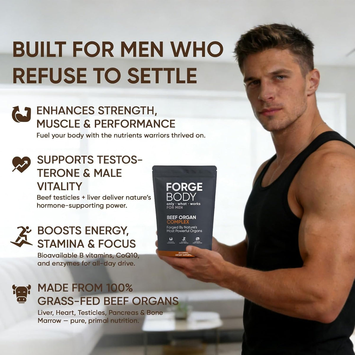Forgebody Beef Organ Complex Capsules, Grass Fed & Pasture Raised - Total Body Wellness & Performance, Immune Support, Gluten-Free, Non-Gmo, 60 Count (1)