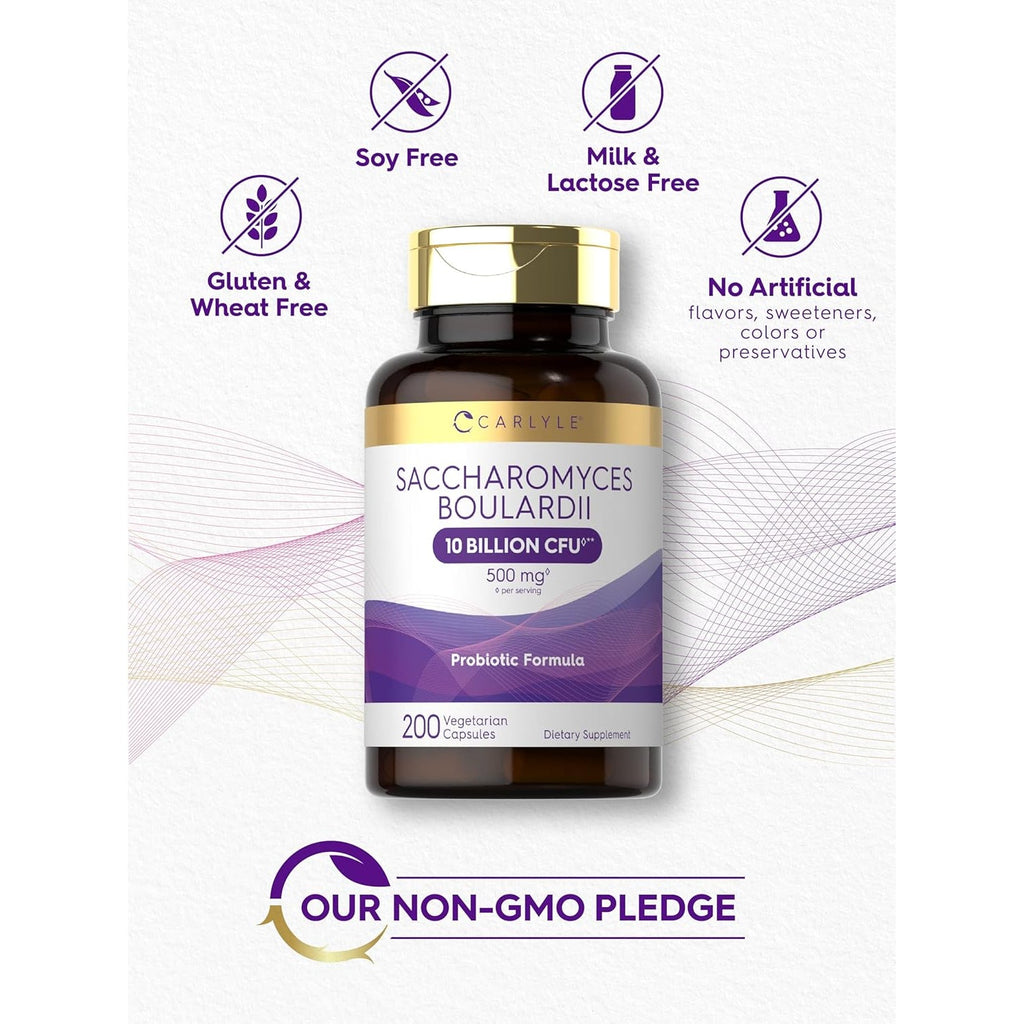Carlyle Saccharomyces Boulardii Probiotics & Prebiotics | 10 Billion Cfus | 200 Capsules | Value Size | Non-Gmo, Gluten Free Supplement