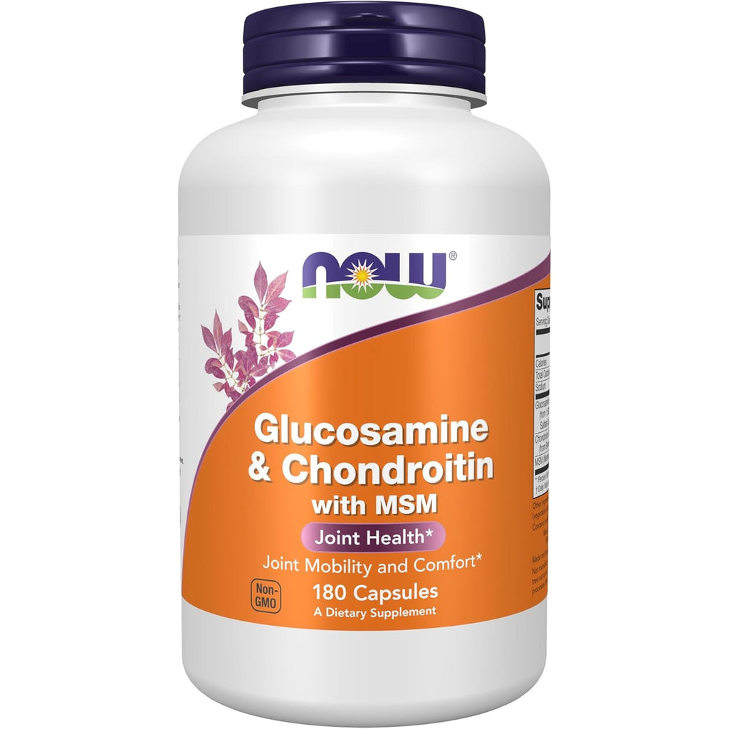 NOW Foods Supplements, Glucosamine & Chondroitin with MSM, Joint Health, Mobility and Comfort*, 180 Veg Capsules
