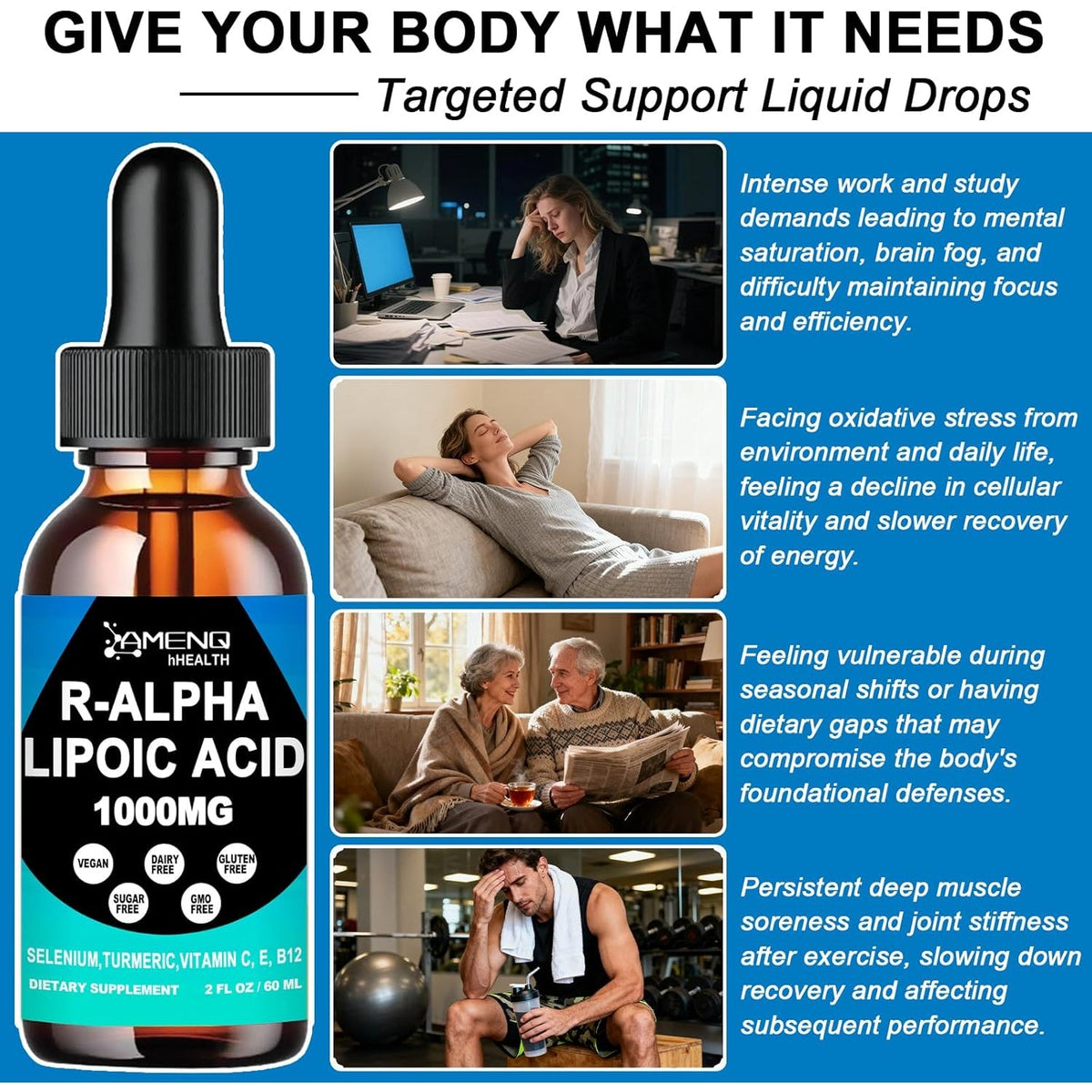 Alpha Lipoic Acid Liquid Drops 1000Mg with Stabilized R-ALA, Antioxidant Supplement for Metabolism, Nerve & Brain Health, Anti-Aging, Fast Acting Liquid Alpha-Lipoic Acid than Capsules Gummies丨 Vegan