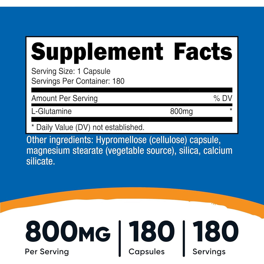 Nutricost L-Glutamine 800Mg, 180 Capsules - Gluten Free, Non-Gmo