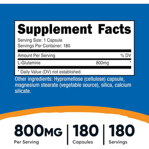 Nutricost L-Glutamine 800Mg, 180 Capsules - Gluten Free, Non-Gmo
