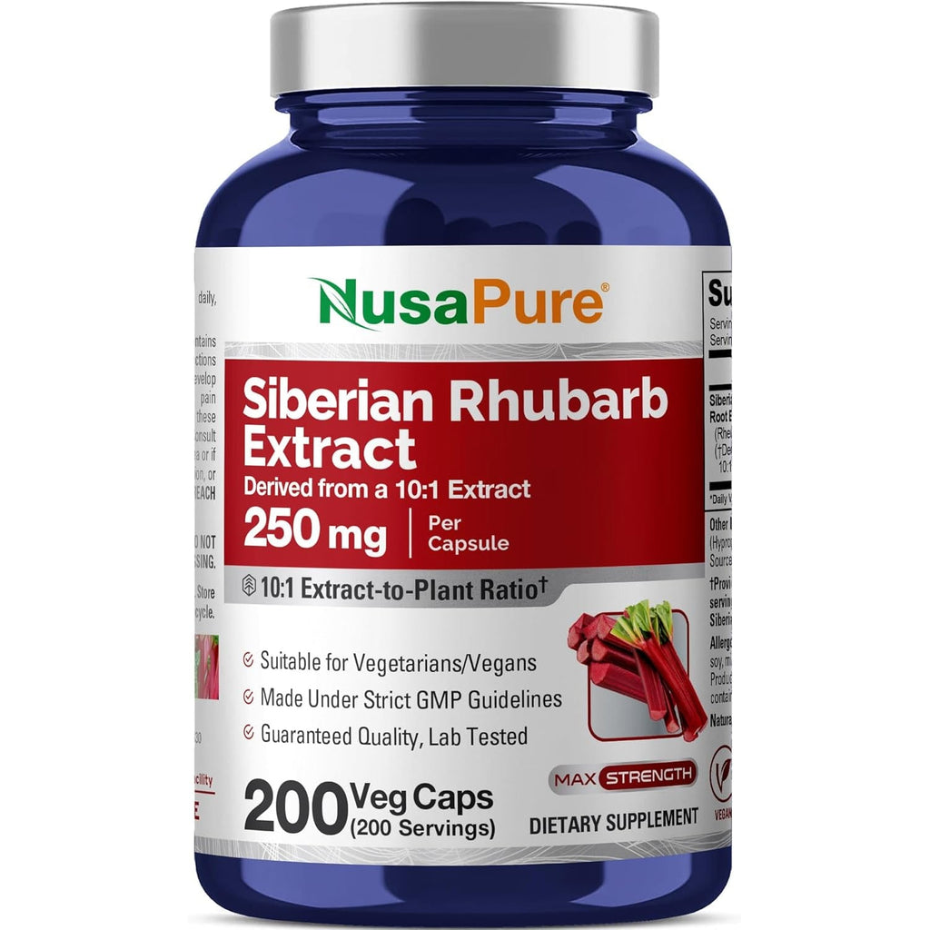 Nusapure Siberian Rhubarb, 250 Mg, 200 Veg Capsules (Non-Gmo, Vegan)