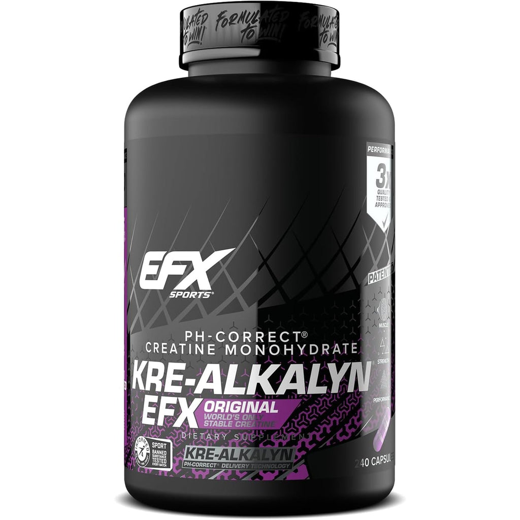 EFX Sports Kre-Alkalyn EFX | Ph Correct Creatine Monohydrate Pill Supplement | Strength, Muscle Growth & Performance | 120 Servings, 240 Capsules