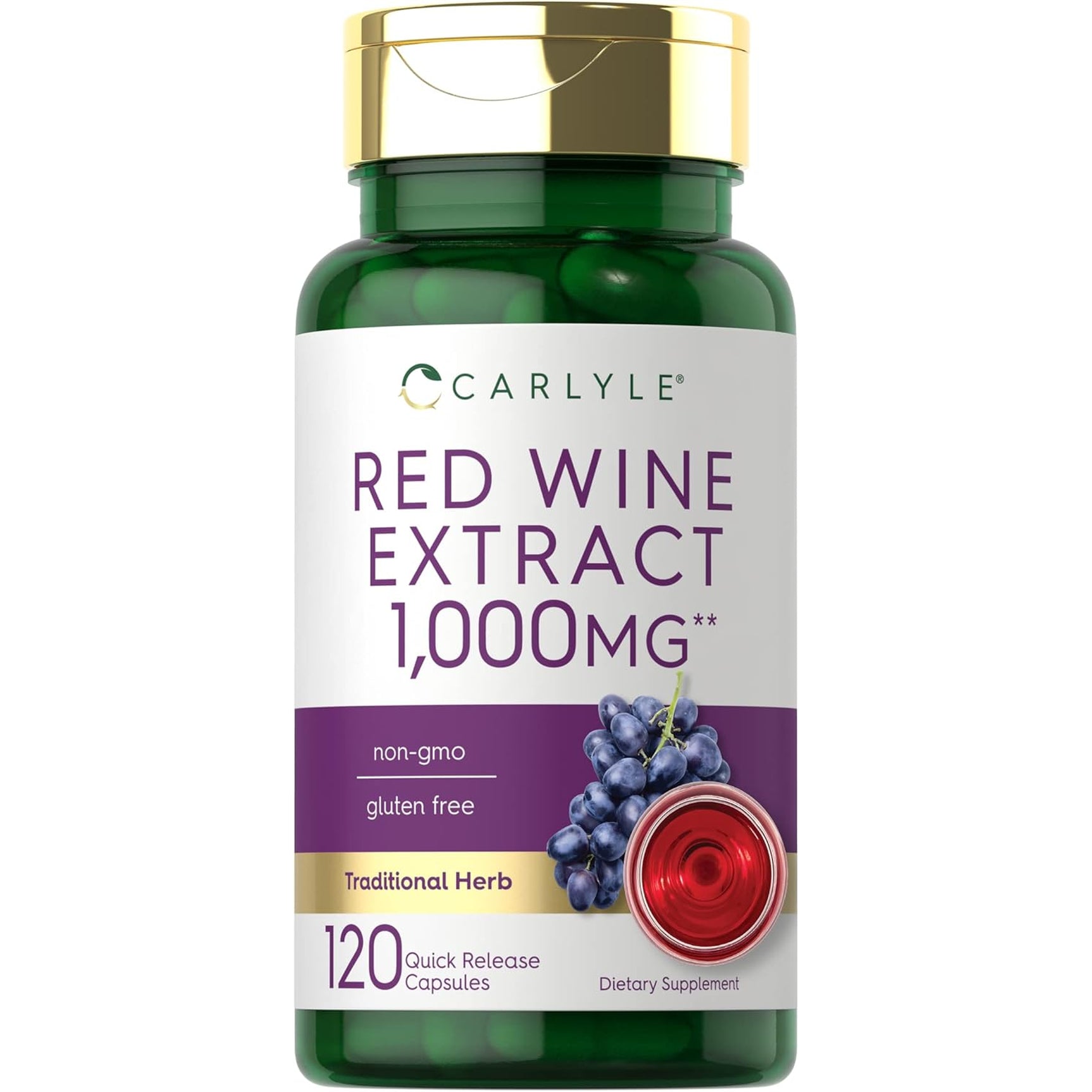 Carlyle Red Wine Extract Capsules | 120 Count | Non-Gmo and Gluten Free Supplement