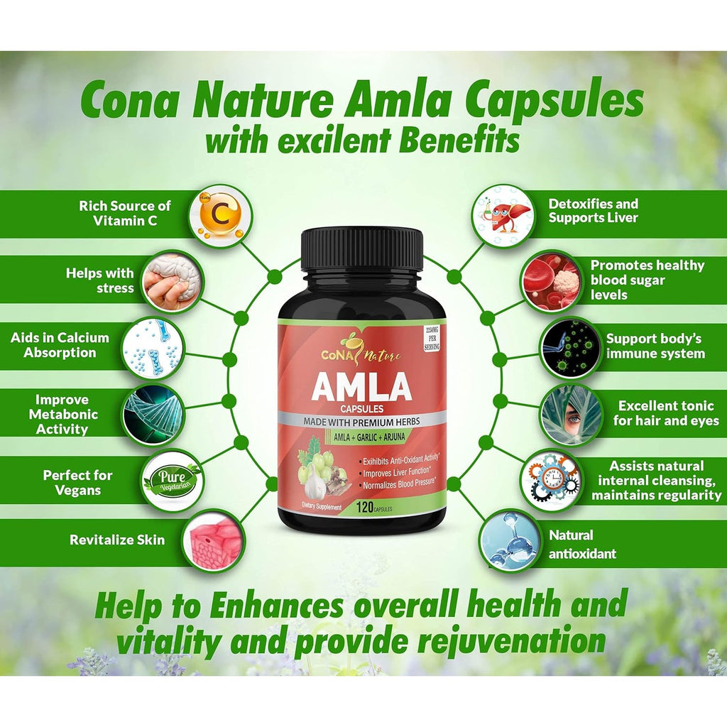 Organic Amla Capsules 2250Mg & Arjuna, Garlic |Natural Vitamin C Supplements, High Antioxidants, Rejuvenator |Supports Immunity, Energy Booster |Gluten Free Vegan India Amalaki Extract Fruit, 120 Caps