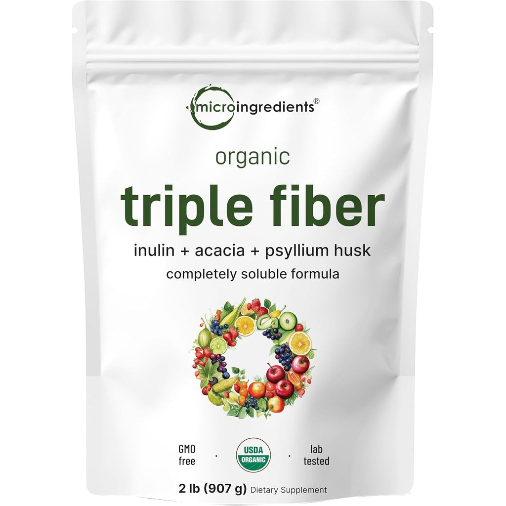 Micro Ingredients Organic Triple Fiber Powder, 2Lb | Natural Prebiotic to Support Digestive & Gut Health | Soluble, Easily Digestible | Unflavored, Vegan