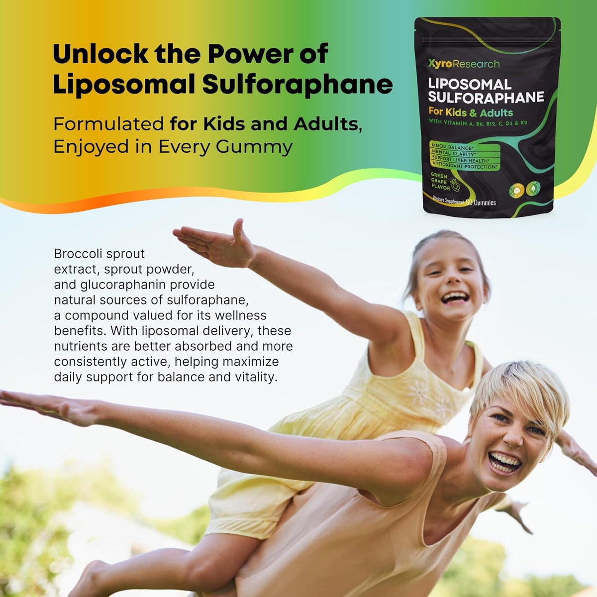 Liposomal Sulforaphane Gummies - 150Mg Broccoli Sprout Extract with Vitamins Supplement for Kids Adults - Antioxidant Cellular Health & Liver Detox Support - Non-Gmo Vegan Sugar-Free