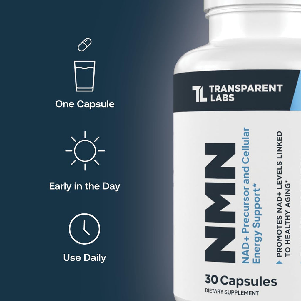 Transparent Labs NMN Supplement for NAD+ Levels - NAD Supplement with 600 Mg Nicotinamide Mononucleotide to Support Healthy Aging, Cellular Energy Production, & Metabolic Balance - 30 Count