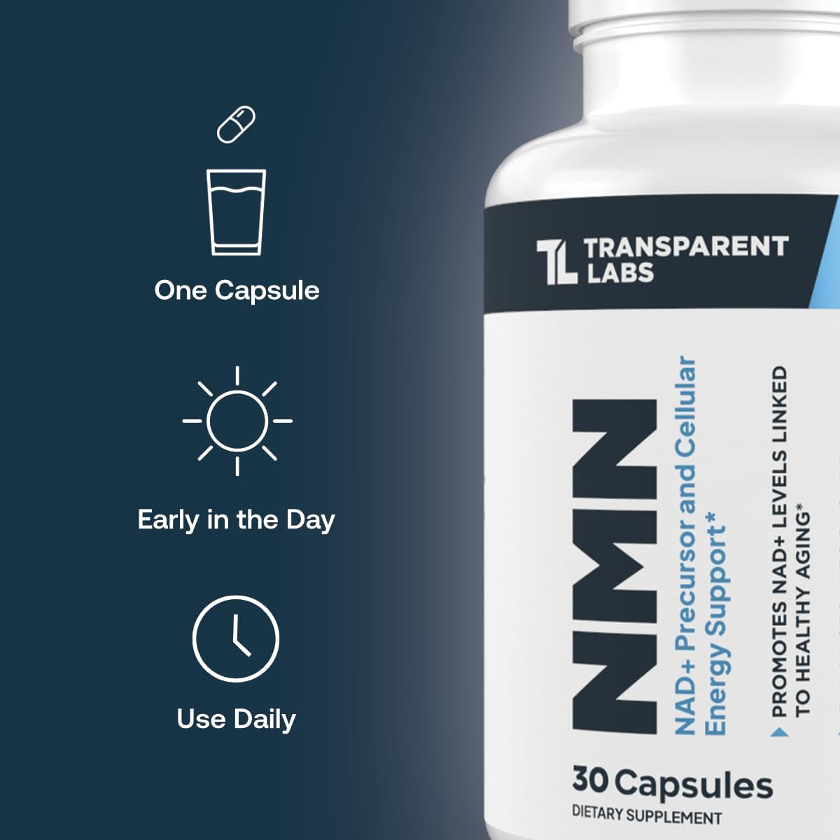 Transparent Labs NMN Supplement for NAD+ Levels - NAD Supplement with 600 Mg Nicotinamide Mononucleotide to Support Healthy Aging, Cellular Energy Production, & Metabolic Balance - 30 Count