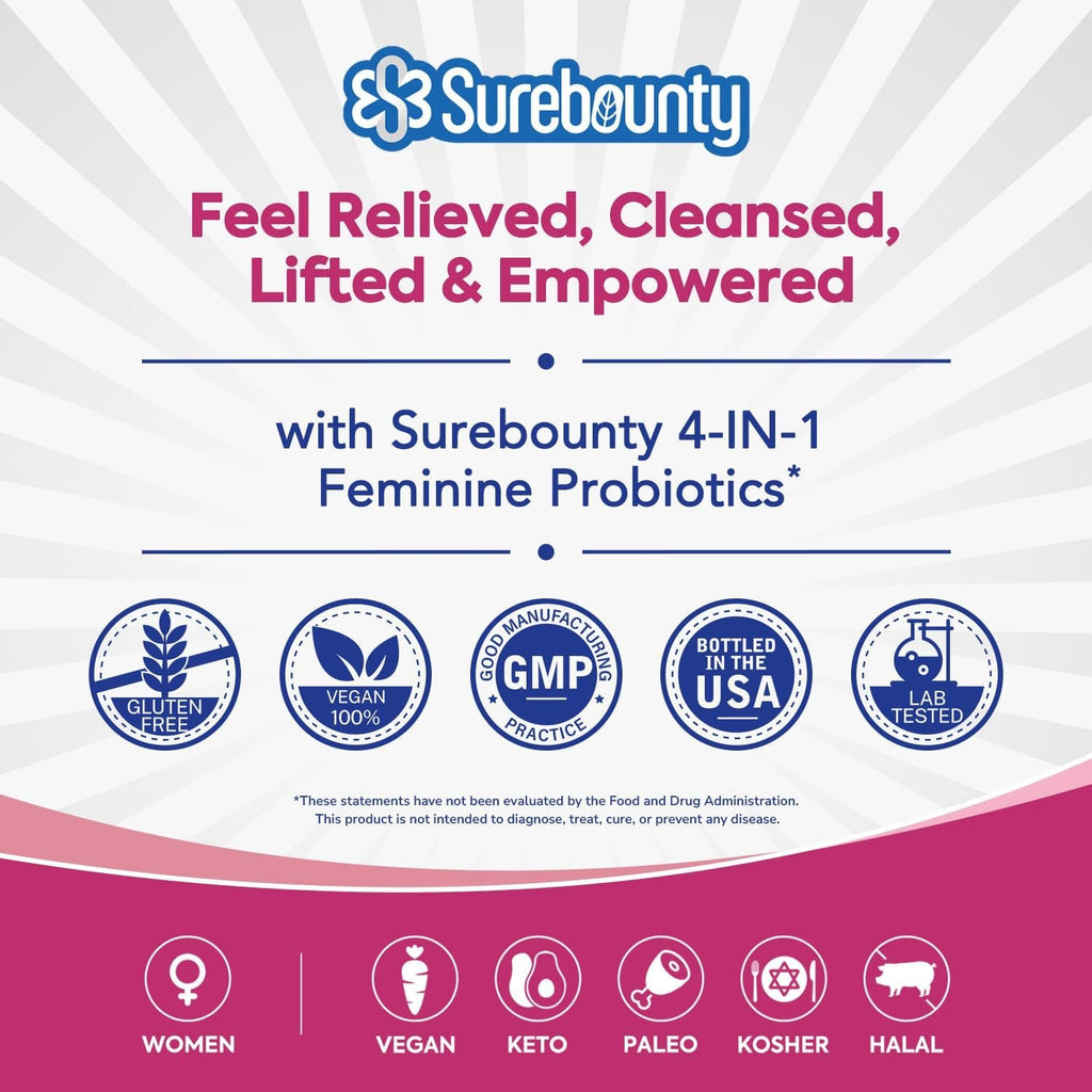 Probiotics for Women, 120 Billion CFU 34 Strains, Prebiotics, Digestive Enzymes, Cranberry, 4-In-1 Feminine Probiotic, Digestive, Vaginal, Immune Support, 30Ct