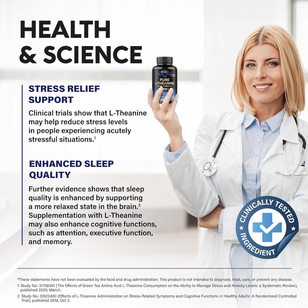 L Theanine 400 Mg | L-Theanine Stress Relief | Extra Strength Supplement | Lab Tested | Relaxation, Sleep & Calm Support | for Men & Women | Plant Based, Non-Gmo & Gluten-Free | 120 Vegan Capsules