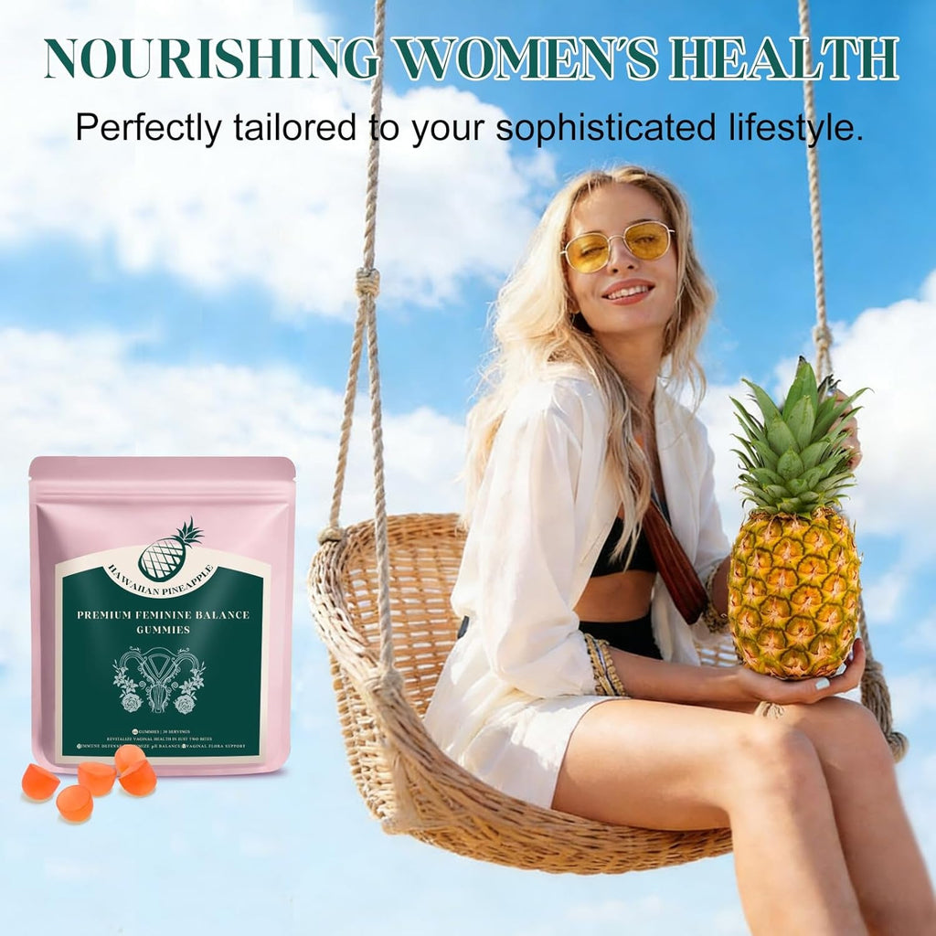 Premium Feminine Balance Gummies, Pineapple Vaginal Probiotics for Women, Ph Balance Feminine Gummies for Immune Support, Vegan & Gluten Free, 60 Count (30 Servings)