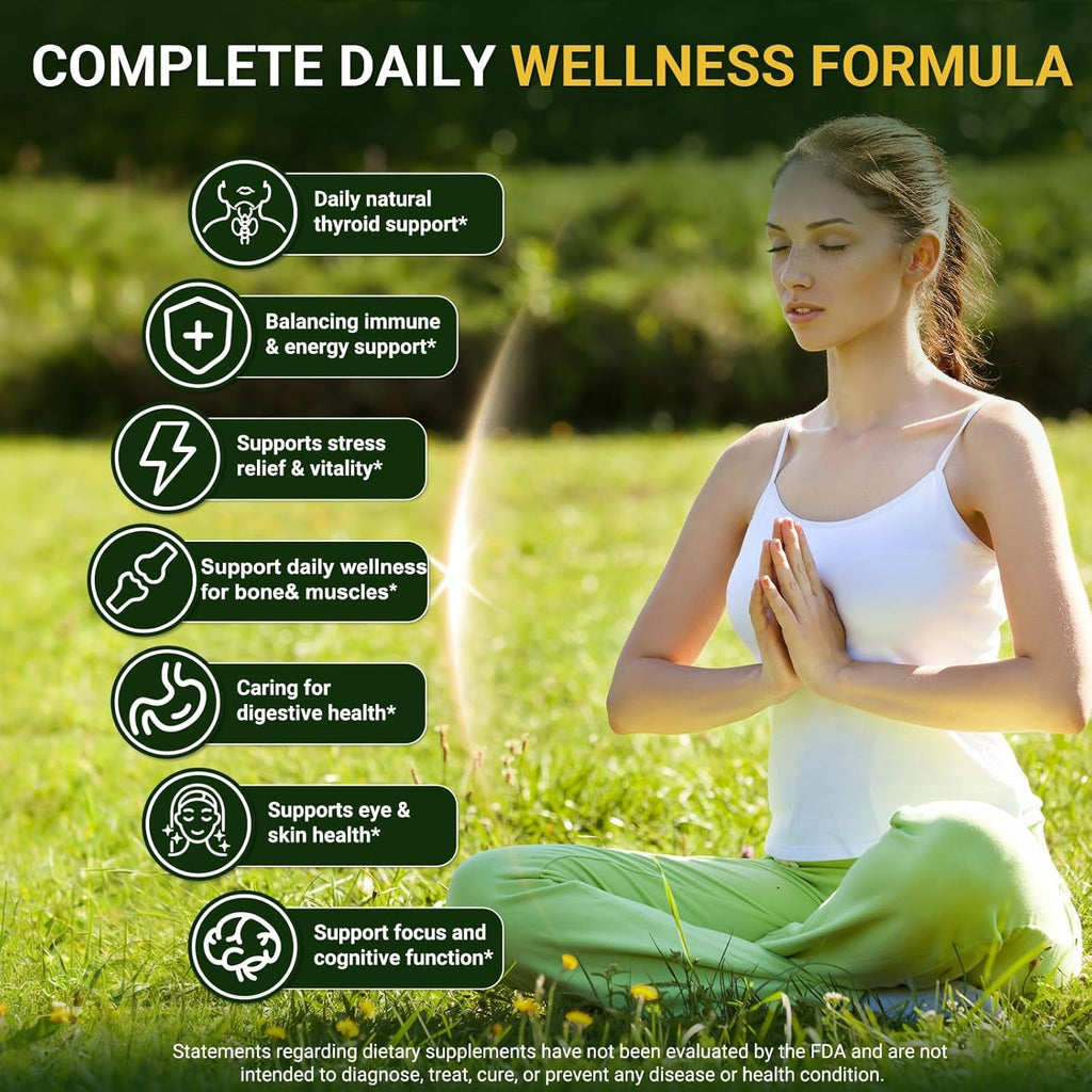 Thyroid Support for Women & Men, 22 in 1 Natural Herbal Formula Support Body Immune & Balance | Kelp Ashwagandha Turmeric Selenium Zinc L-Tyrosine Vitamin B12 | Thyroid Supplement Liquid Drops, 120 ML