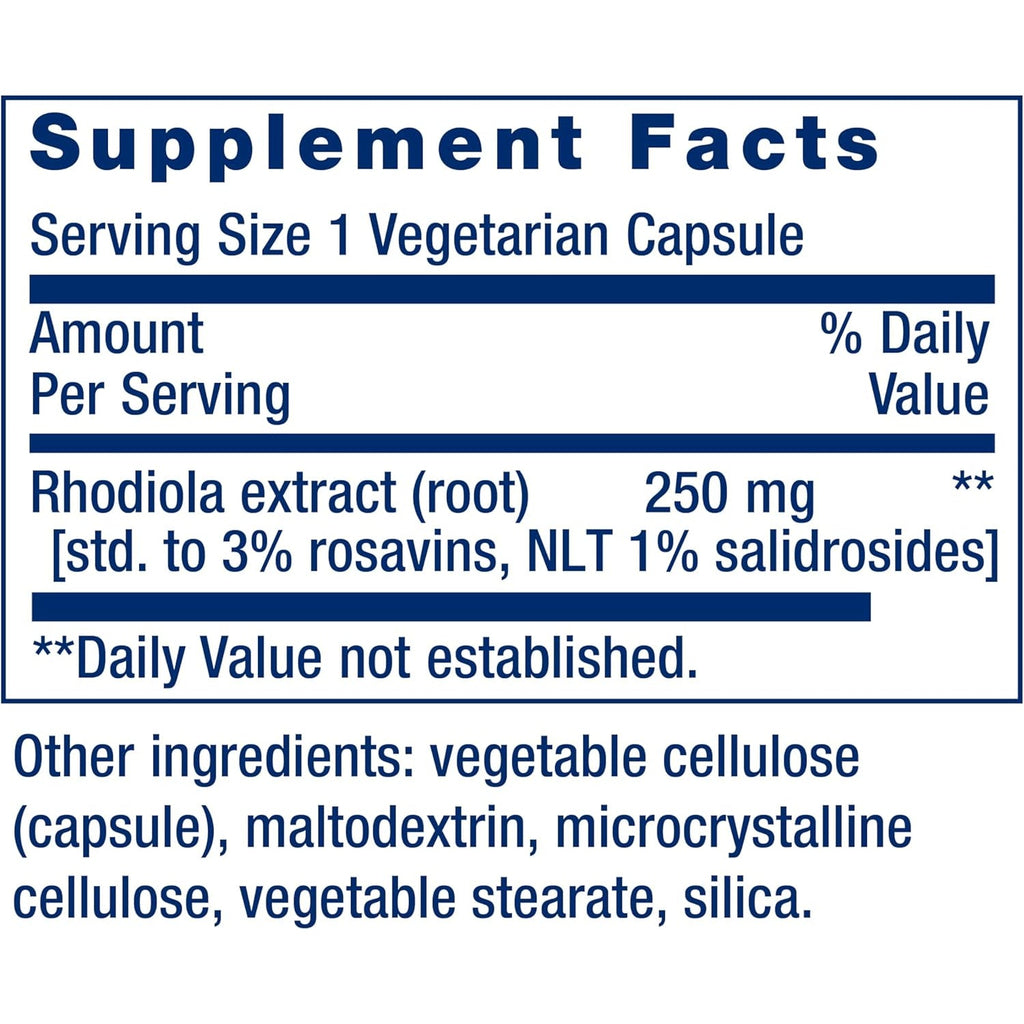 Life Extension Rhodiola Extract, Rhodiola Rosea Supplement, Standardized Extract, Promotes Physical and Mental Performance, Gluten-Free, Non-Gmo, Vegetarian, 250 Mg, 60 Capsules