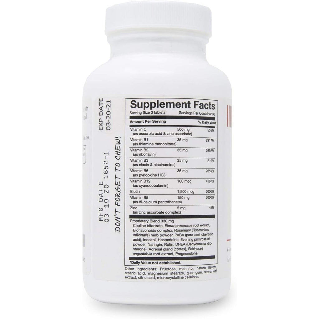 Stress and Adrenal Support - 90 Chewable Tablets - Citrusy Orange Flavor - Easily Digestible - by New Health Products
