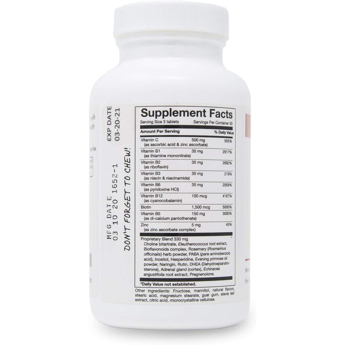 Stress and Adrenal Support - 90 Chewable Tablets - Citrusy Orange Flavor - Easily Digestible - by New Health Products