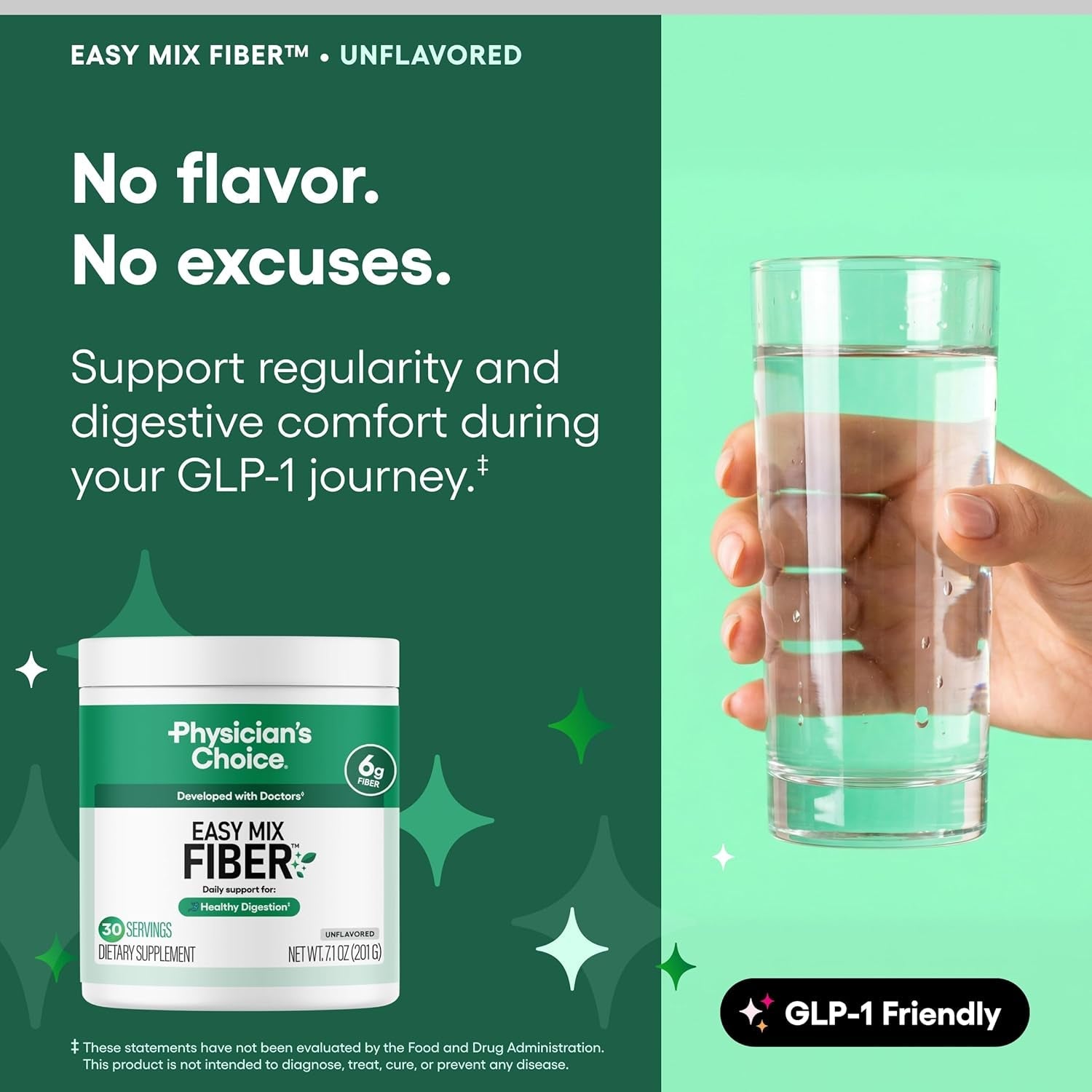 Physician'S CHOICE Easy Mix Fiber for GLP-1 Support - No Grit & Sugar Free - Daily Prebiotic Soluble Fiber Powder Supplement - Digestive Health & Regularity - for Women and Men - Unflavored - 7.1Oz