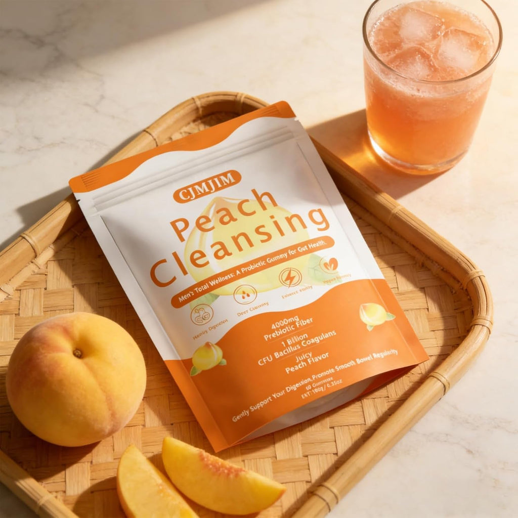 Peachy Clean Fiber Gummies with Prebiotic for Men, Peach Flavored Digestive Support & Detox Gummy Supplement, 60 Vegan Gummy Bears for Regularity & Gut Health (1)