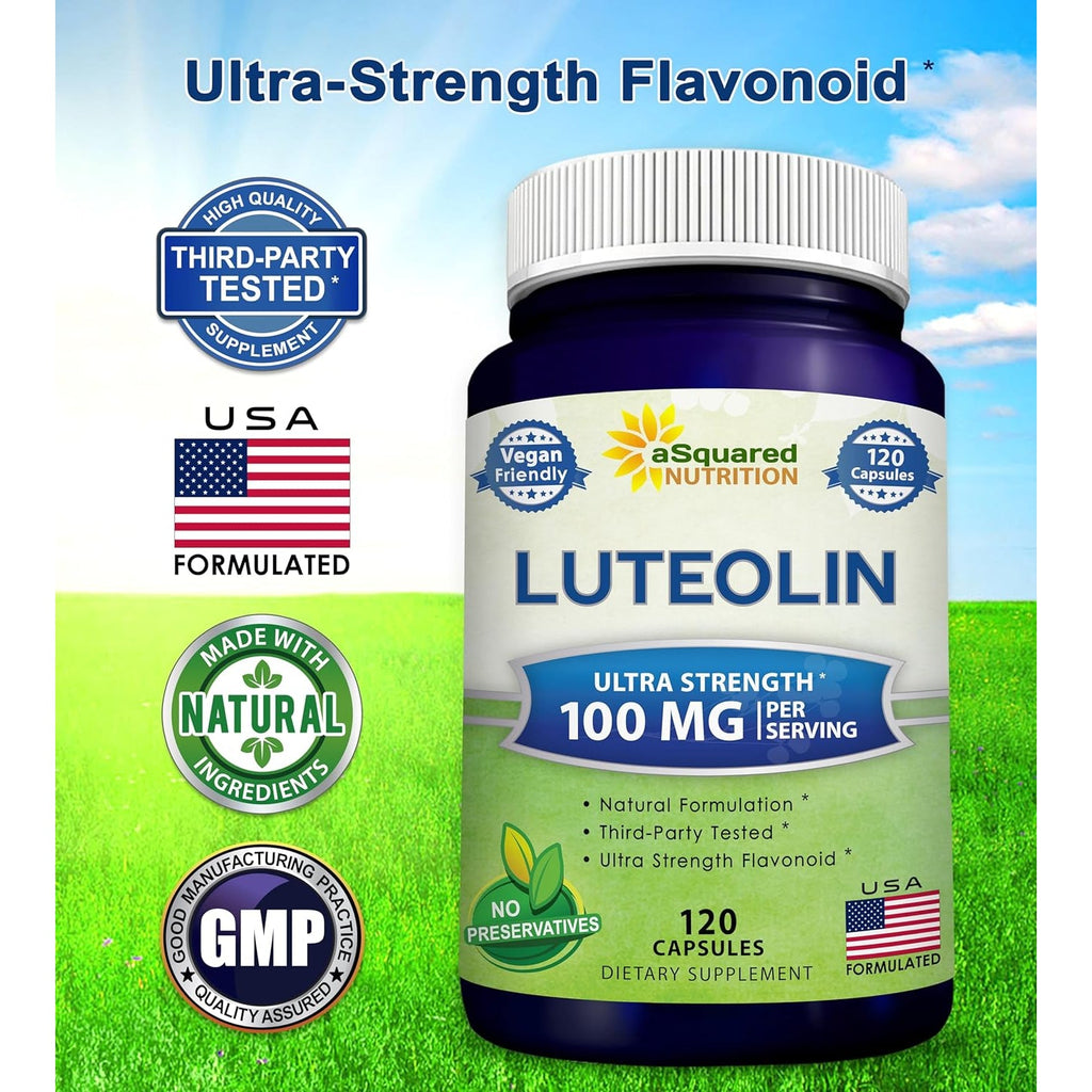 Luteolin 100Mg - 120 Capsules - Luteolin Supplement & Powder Complex Pills Commonly Taken with Quercetin - Supports Brain & Memory Health