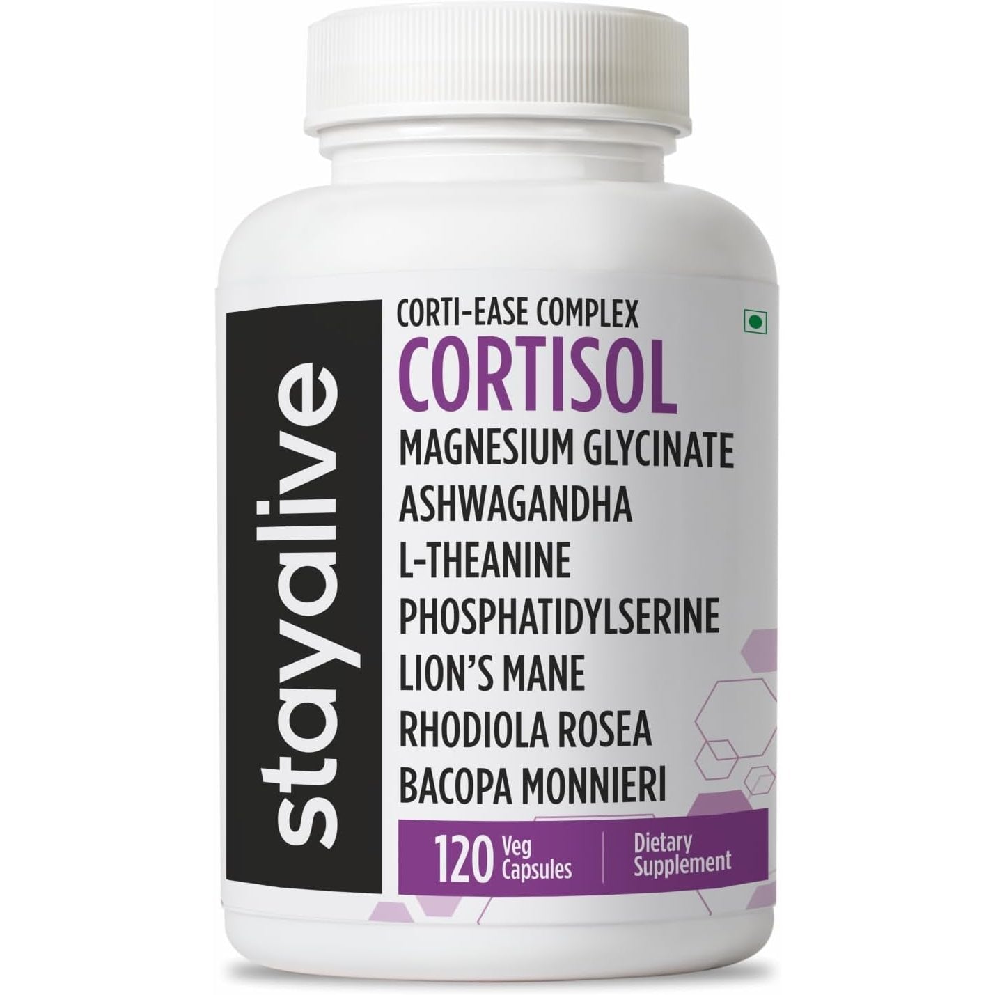 STAY ALIVE Cortisol Manager Supplement 15-In-1 Complex W/L-Theanine, Ashwagandha, Magnesium Glycinate, Phosphatidylserine and More, 120 Veg Capsules, Non-Gmo & Gluten-Free Formula for Women and Men
