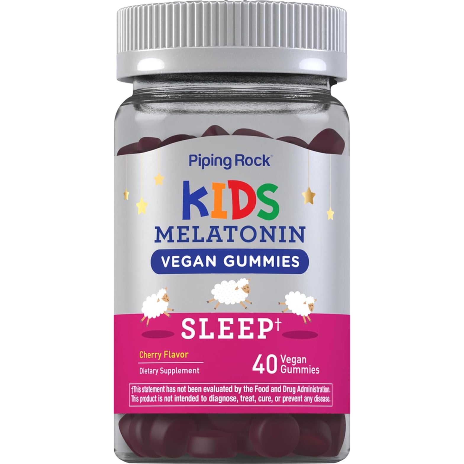 Piping Rock Kids Melatonin Gummy 1Mg | 40 Gummies | Cherry Flavor | Vegan, Non-Gmo, Gluten Free Supplement