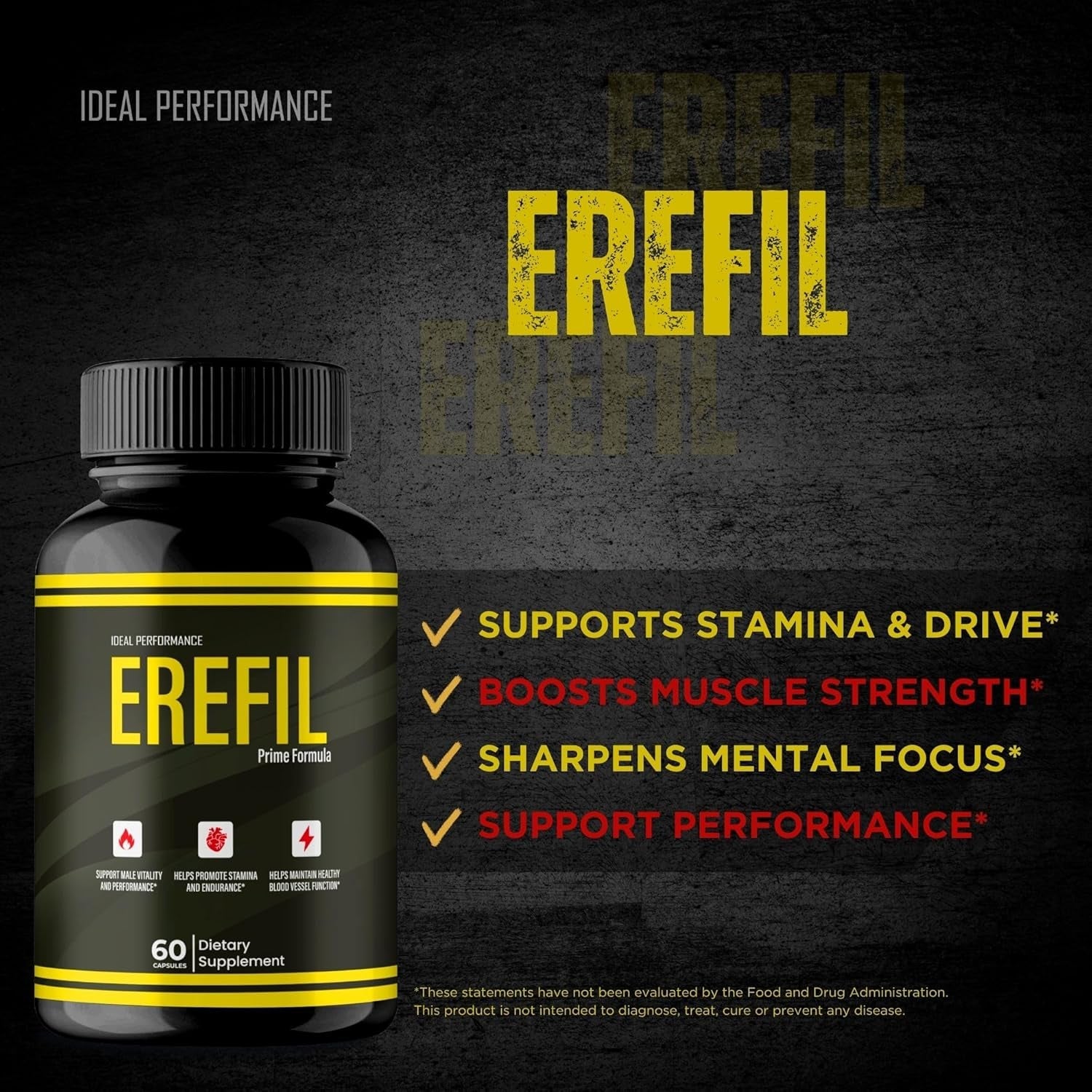 Erefil Supplement Capsules, Advanced Erefil Natural Pills - Maximum Strength, All Natural Performance, Stamina and Energy Support, Ere Fil Overall Health and Wellness Support Reviews (60 Capsules)