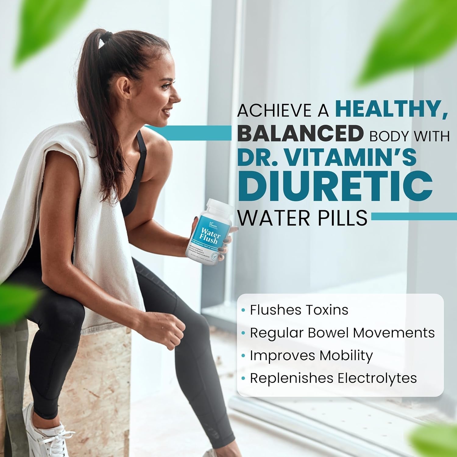 Diuretic Water Pills for Weight Control, 12 Active Ingredients (Green Tea, Cranberry & More), Instant Relief from Bloat & Swelling, Water Retention Pills for Women & Men - 60 Capsules