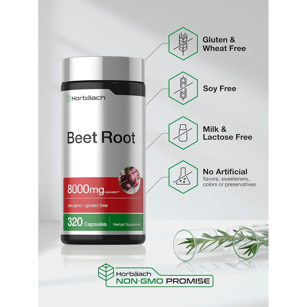 Horbäach Beet Root Powder Capsules | 320 Pills | High Potency Herbal Extract Supplement | Non-Gmo, Gluten Free Formula