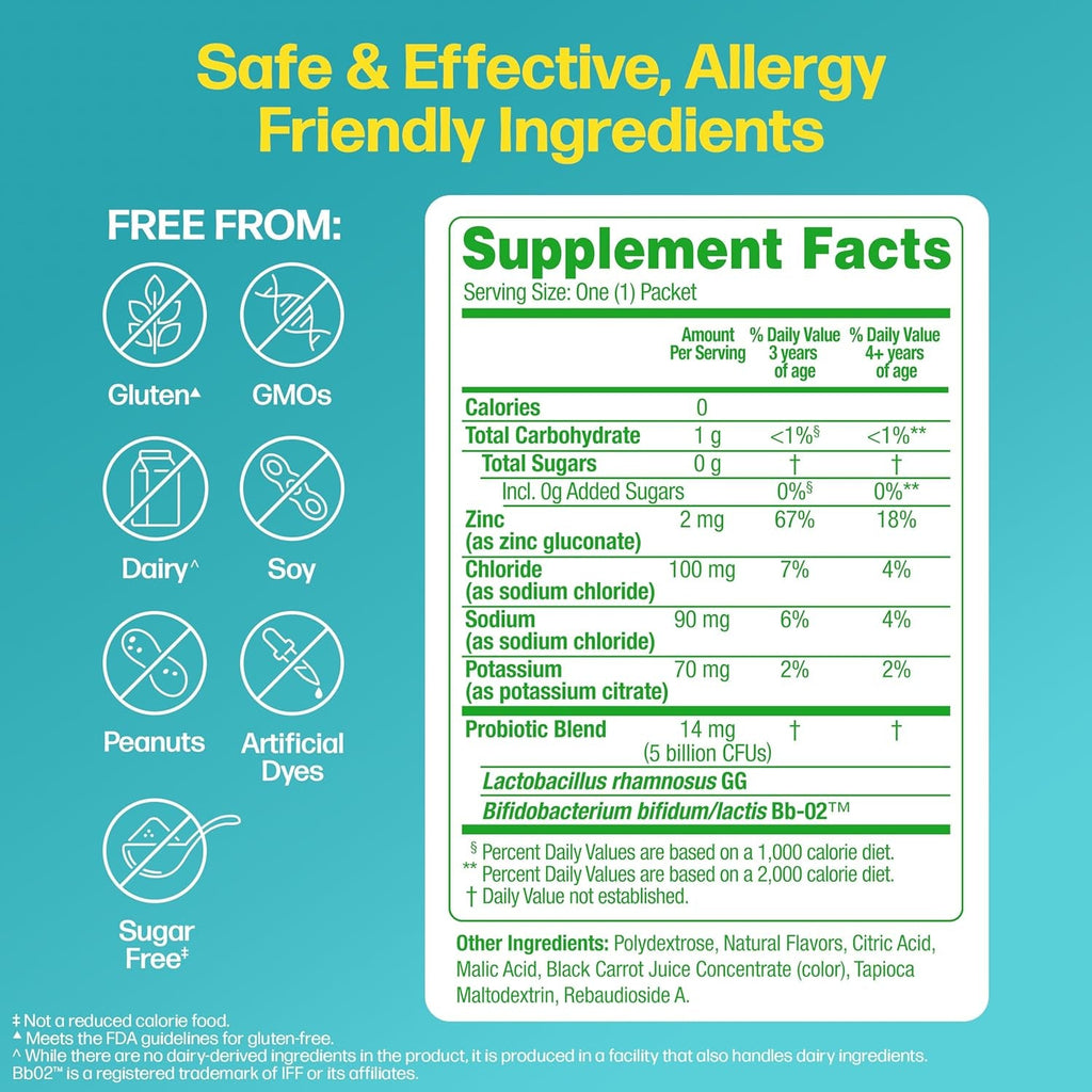 Culturelle® Kids Probiotics and Electrolytes Hydration Super Duo, Strawberry Lemonade, Sugar Free‡ Powder Packets for Immune and Digestive Support, 30 Count