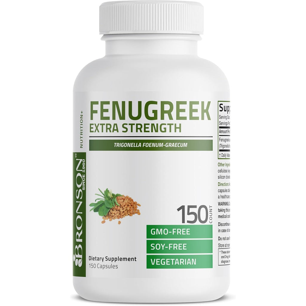 Bronson Fenugreek Seed Powder Capsules Extra Strength, Trigonella Foenum-Graecum, Non-Gmo, Soy-Free, Vegetarian, 150 Capsules