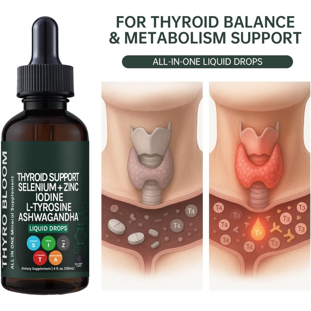 Thyroid Support Liquid Drops,Liquid Formula with Selenium,Zinc,Iodine,L-Tyrosine,Ashwagandha for Hormone Balance, Metabolism,Immune & Energy Support - 4 Fl.Oz. (120Ml)