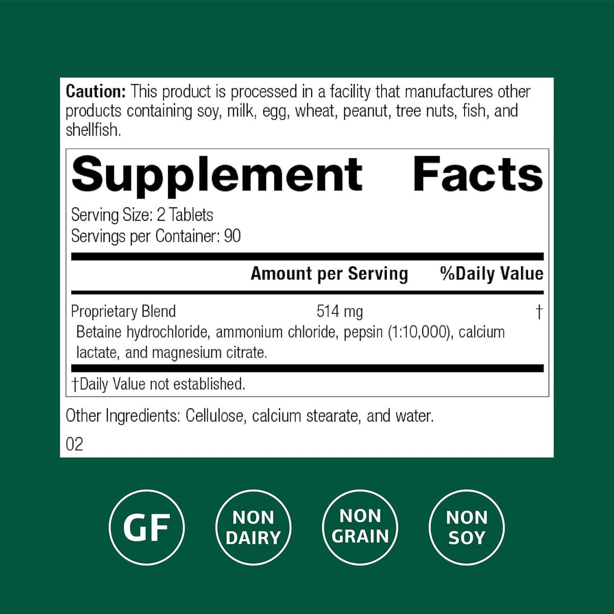 Standard Process Betaine Hydrochloride - Supplement for Gastrointestinal Ph Support - Supports Digestive Health & Iron Absorption - Gluten-Free, Non-Dairy & Non-Soy - 180 Tablets (90 Servings)