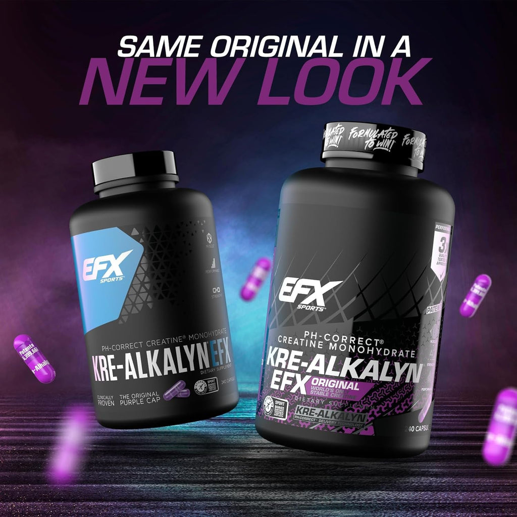 EFX Sports Kre-Alkalyn EFX | Ph Correct Creatine Monohydrate Pill Supplement | Strength, Muscle Growth & Performance | 120 Servings, 240 Capsules