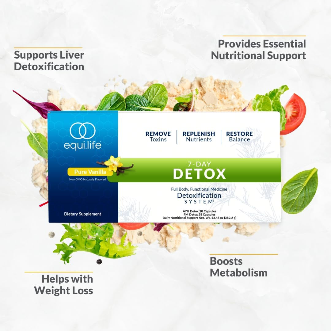 Equilife Dr. Cabral Detox, 7 Day Cleanse System, Plant Based Protein, Vitamins & Minerals, Supports Liver Detox, Promotes Healthy Weight Management & Full Body Balance, Vegan, Gluten Free, Vanilla