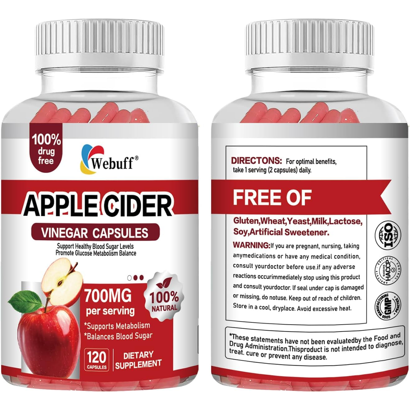 Apple Cider Vinegar Capsules 700Mg - 120 Count | Extra Strength ACV with the Mother | Supports Weight Management, Digestion, Metabolism & Immune | Vegan, Non-Gmo, Gluten-Free (Pack of 1)