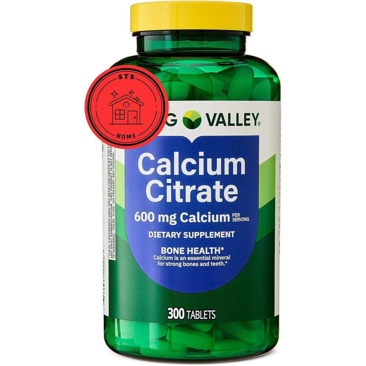 Spring Valley Calcium Citrate 600 Mg, 300 Tablets - Bone & Joint Health + STS Sticker.