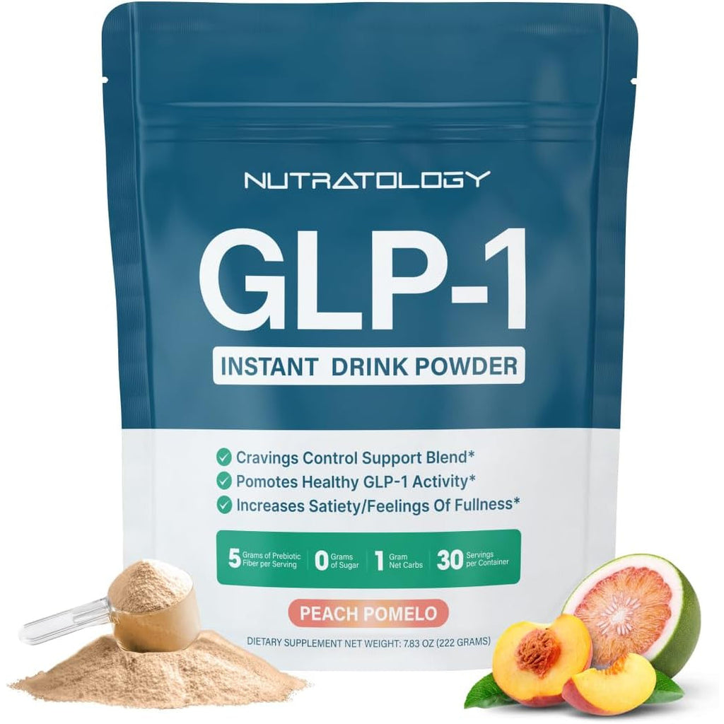 GLP-1 Booster | Control Cravings, Appetite Support & Gut Health | High in Fiber & Sugar-Free Drink Mix | GLP1 Supplements Weight Loss Women & Men | Peach Pomelo Flavor | Made in USA | 30 Servings