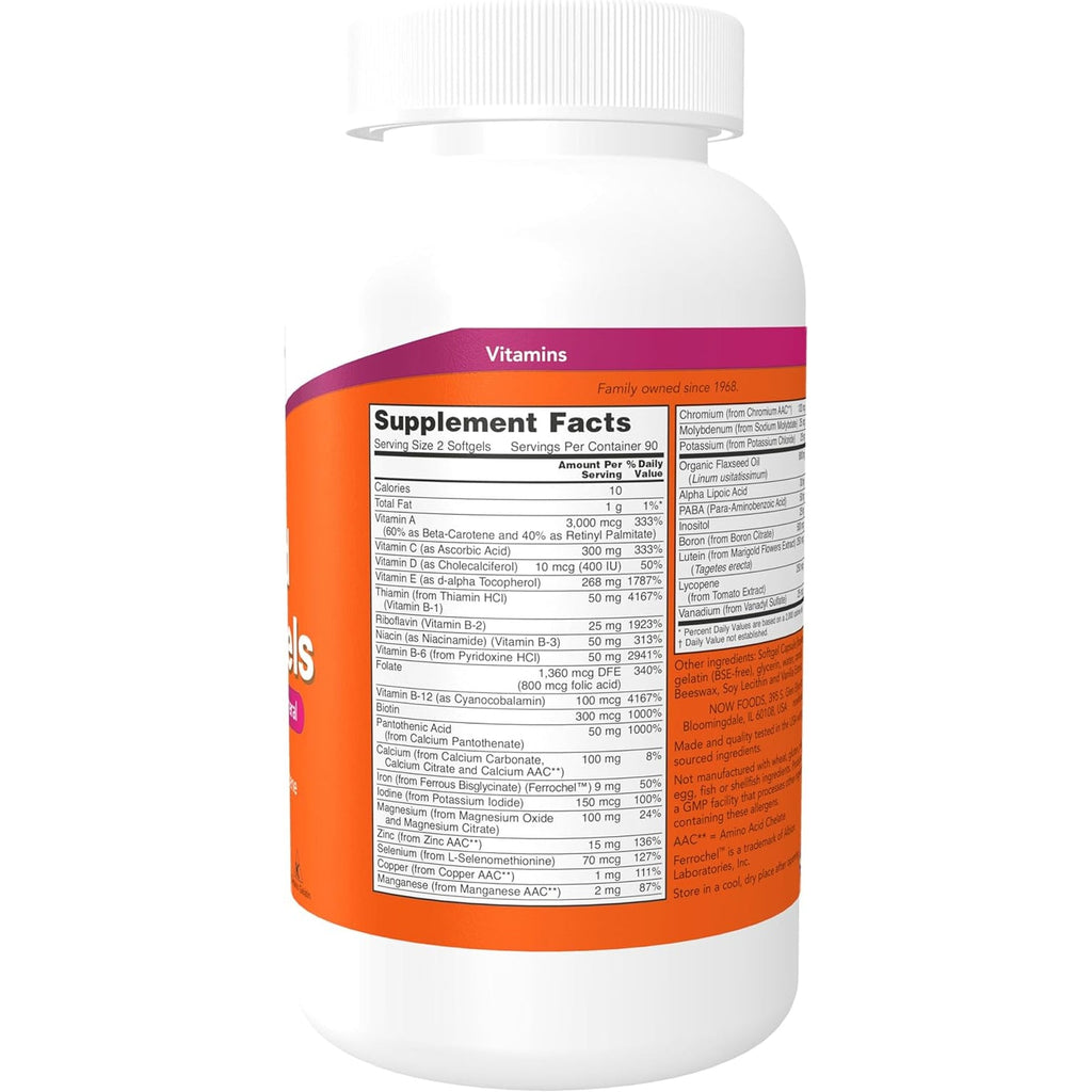NOW Foods Supplements, Liquid Multi Gels with Lutein and Lycopene, plus Flax Seed Oil, 180 Softgels
