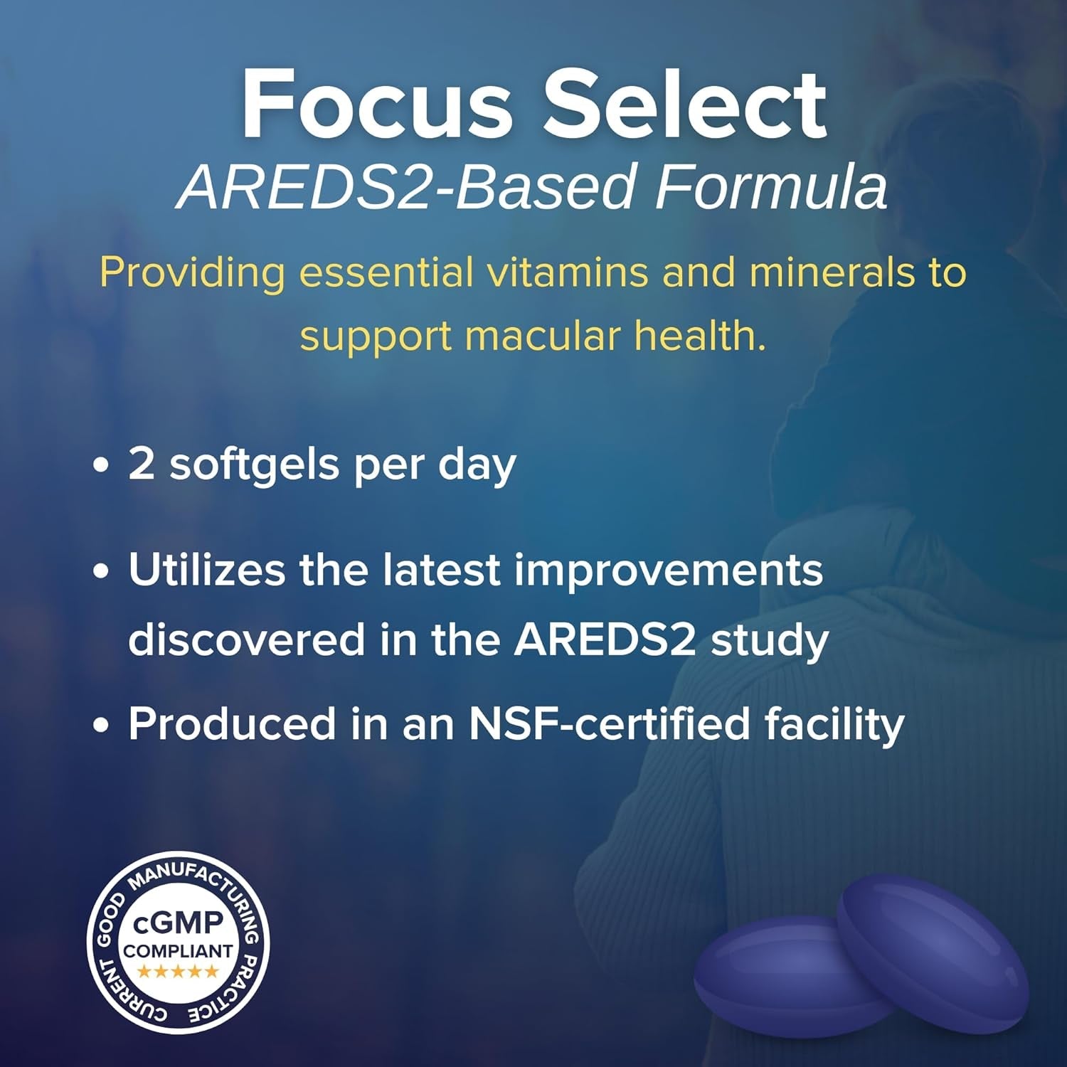 Focus Select AREDS2 Based Eye Vitamin-Mineral Supplement - Upplement for Eyes (180 Ct. 90 Day Supply) - Low Zinc Formula - Eye Vision Supplement and Vitamin