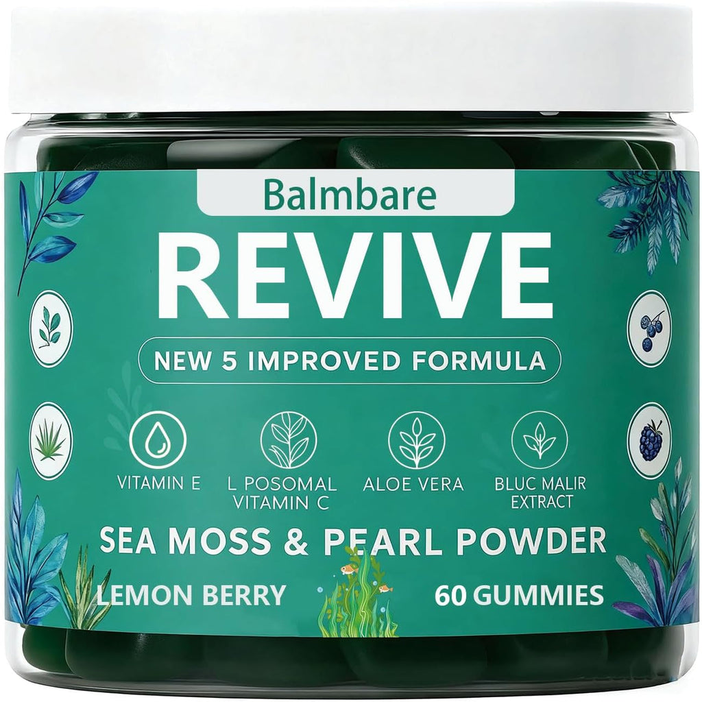 Balmbare Revive Gummies for Hair Loss, with Organic Irish Sea Moss Pearl Powder, Vitamins C & E, Aloe Vera - Supports Healthy Hair, Skin & Nails Growth (1Pcs)