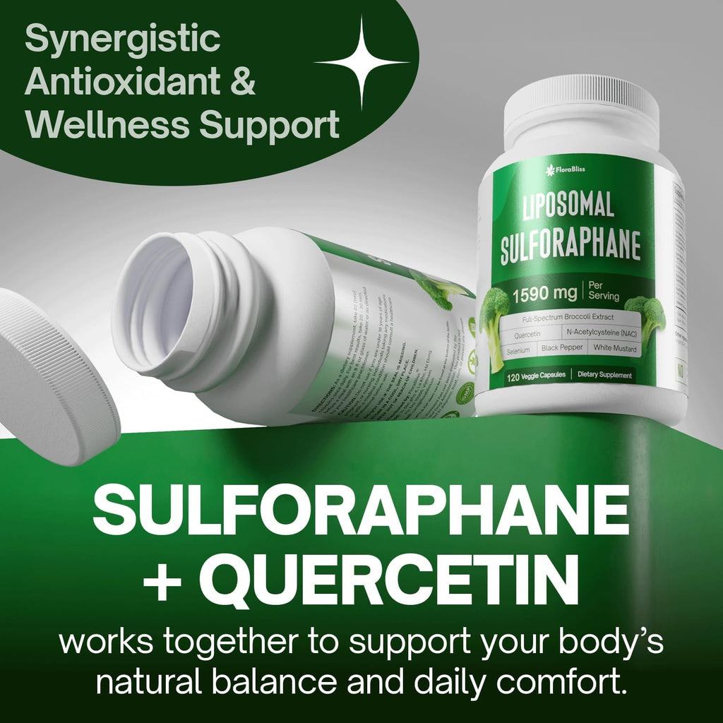 Florabliss 120 Liposomal Sulforaphane Supplement+ 1000Mg Capsules - Broccoli Extract | with Quercetin, Selenium & NAC - High Potency Non-Gmo - Vegan - Non GMO