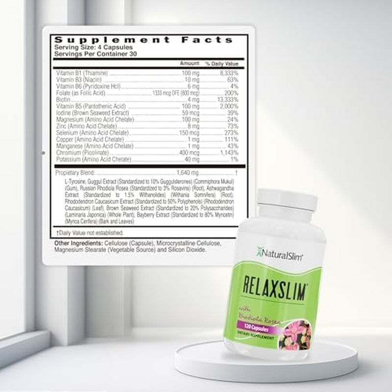 Naturalslim Relaxslim Rhodiola Rosea & Adaptogenic Herb for Brain, Mood, Metabolism, Tension & Energy Support Supplement - 21 Different Natural Compounds Help Control Appetite - 120 Capsules